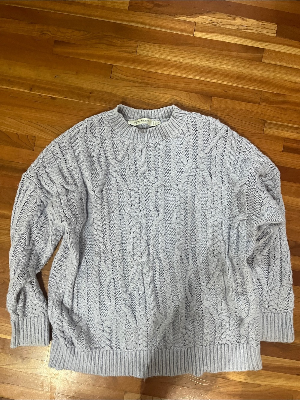 Simons Pale Gray Cable-Knit Crewneck Sweater